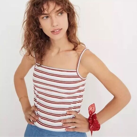 Madewell Square-Neck Tank spaghetti in Akiva Stripe 70s look Y2K Medium - Picture 1 of 9